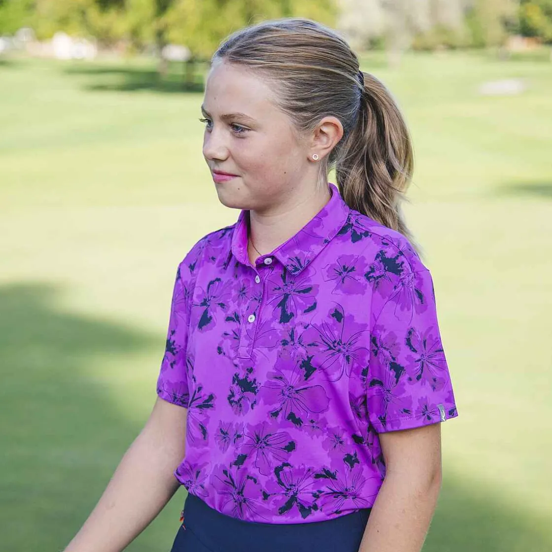 KJUS Girls' Printed Polo S/S Foxglove/Atlanta Blue Fashion