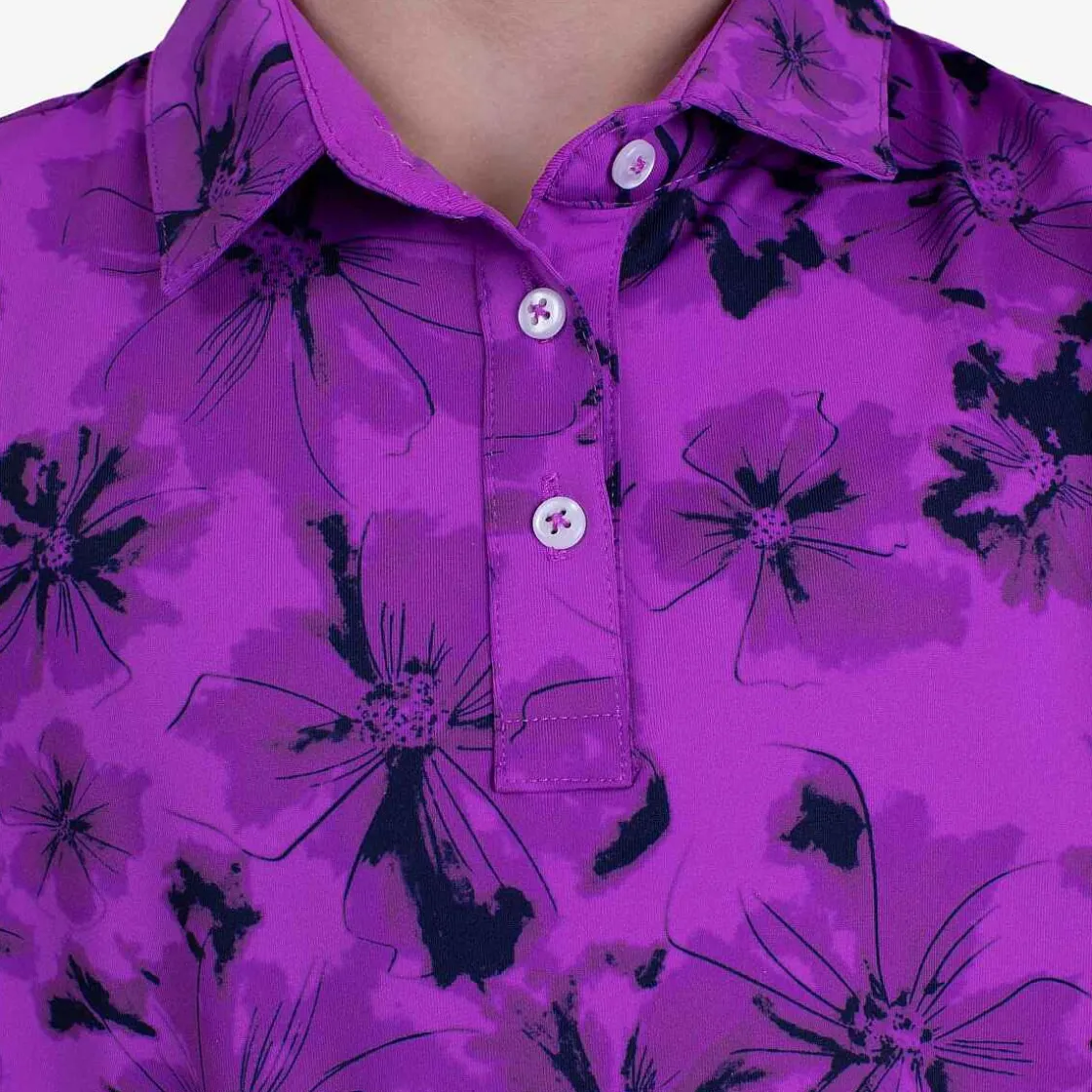 KJUS Girls' Printed Polo S/S Foxglove/Atlanta Blue Fashion
