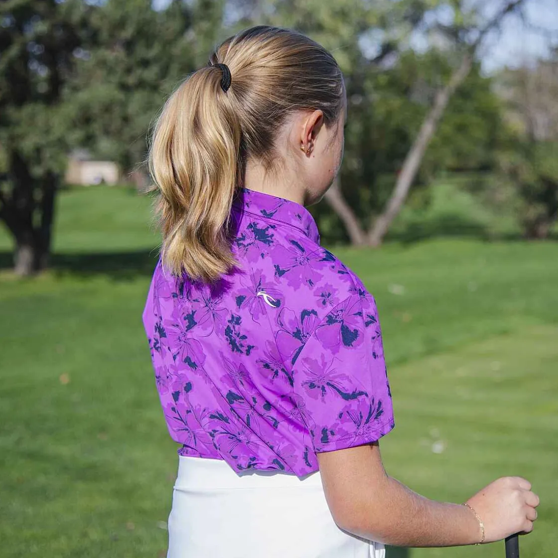 KJUS Girls' Printed Polo S/S Foxglove/Atlanta Blue Fashion
