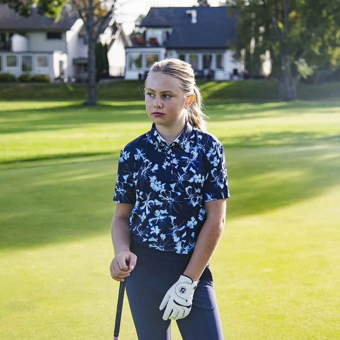 KJUS Girls' Printed Polo S/S Icy Blue/Atlanta Blue Flash Sale